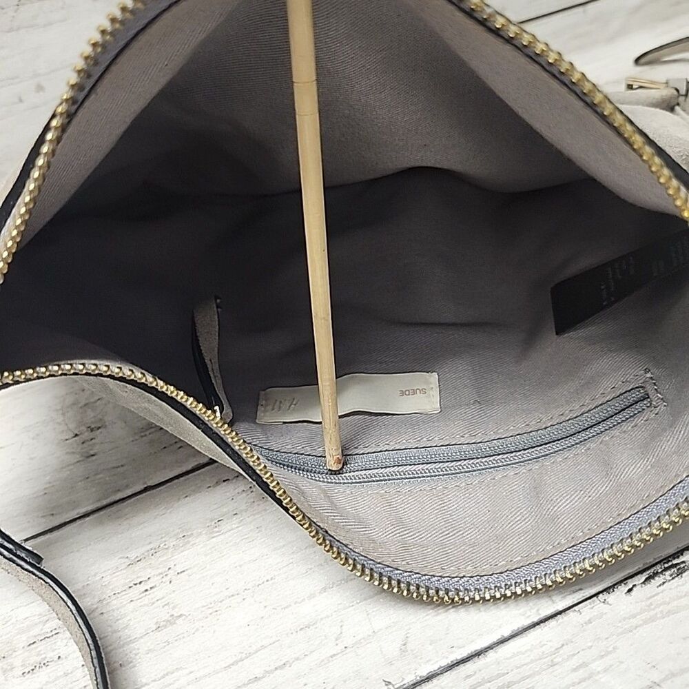 H&M Gray 100% Suede Shell Crossbody Bag Leather  Purse Small Travel - Picture 9 of 14